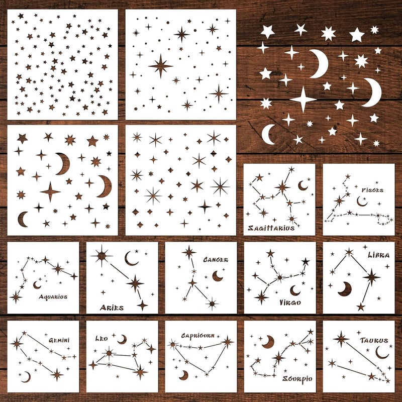 Keluna Star Stencils for Wall Decor - 16 Pcs Reusable Star Moon Zodiac Constellation Stencils for Wood, Canvas, Furniture - Image 2